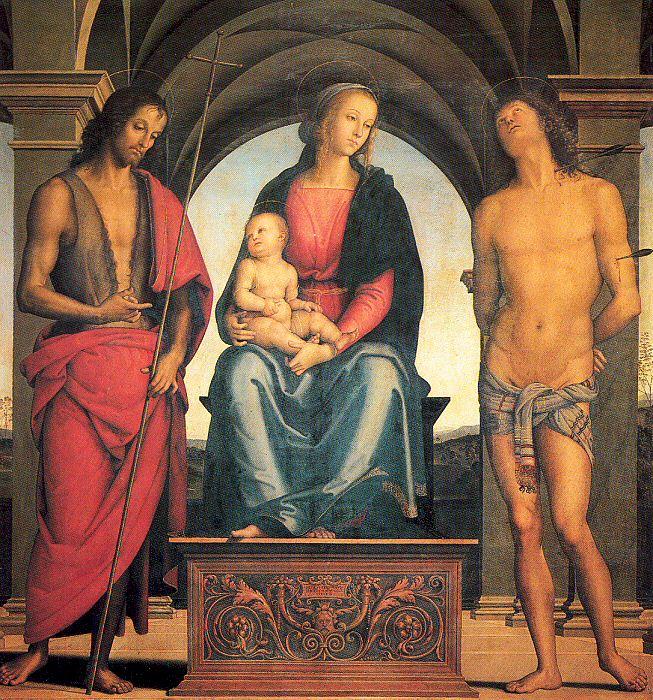 PERUGINO, Pietro Madonna and Child with Saints John the Baptist and Sebastian china oil painting image